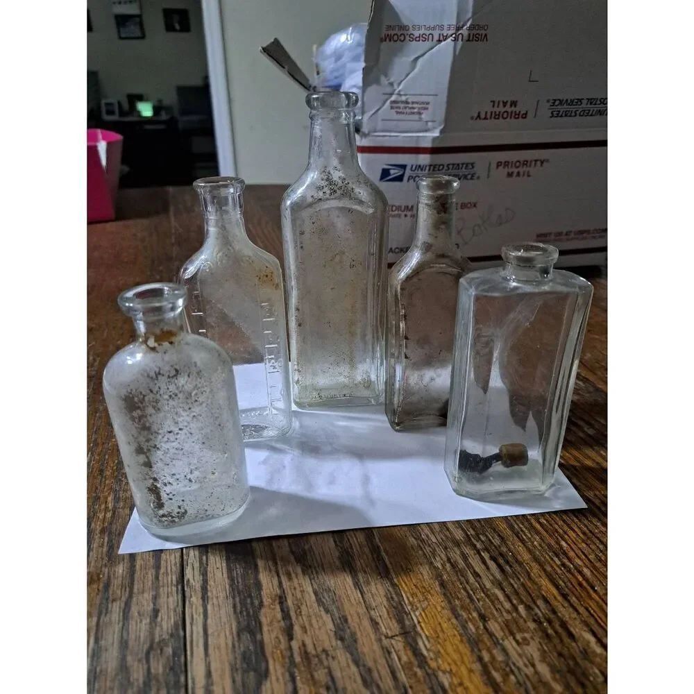 Antique Vintage 5 Apothecary Medicine Bottles Decor Vase Halloween Collectibles